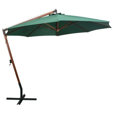 Parasol 350 cm Poteau en bois Vert