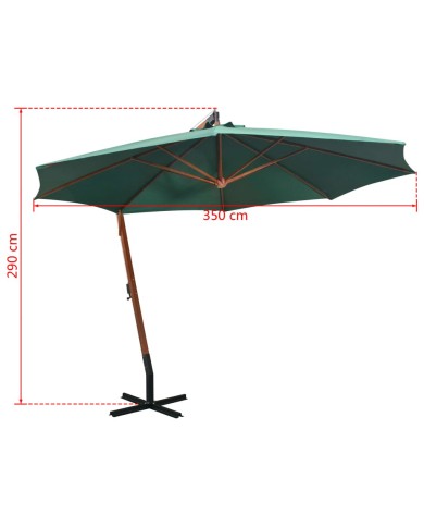 Parasol 350 cm Poteau en bois Vert