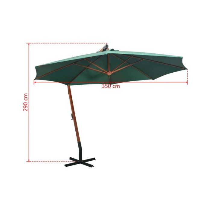 Parasol 350 cm Poteau en bois Vert