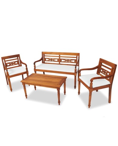 Mobilier d'extérieur 4 pcs avec coussins Bois de teck solide