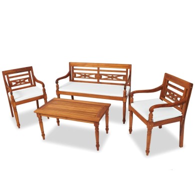 Mobilier d'extérieur 4 pcs avec coussins Bois de teck solide