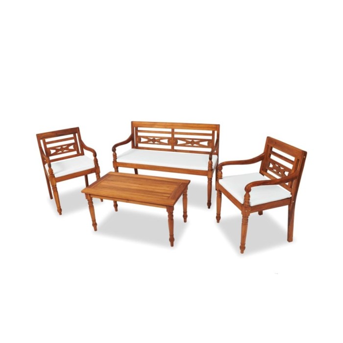 Mobilier d'extérieur 4 pcs avec coussins Bois de teck solide