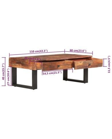 Table basse 110x60x40 cm Bois de récupération massif