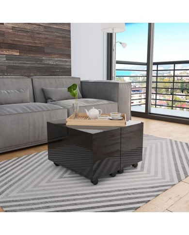 Table basse Noir brillant 60x60x35 cm Aggloméré 