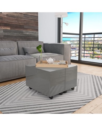 Table basse Gris brillant 60x60x35 cm Aggloméré 