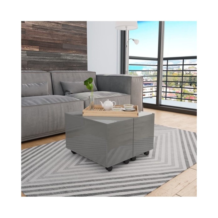 Table basse Gris brillant 60x60x35 cm Aggloméré 