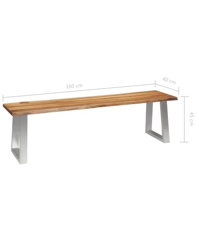 Banc 160 cm Bois d'acacia massif et acier inoxydable