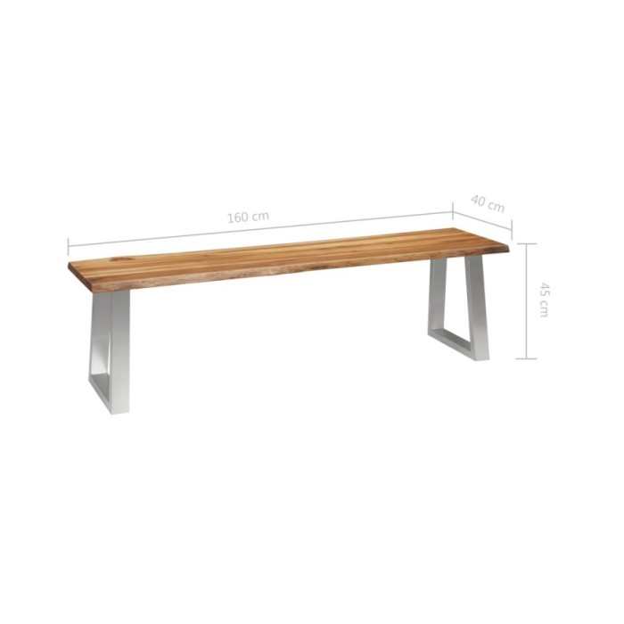 Banc 160 cm Bois d'acacia massif et acier inoxydable