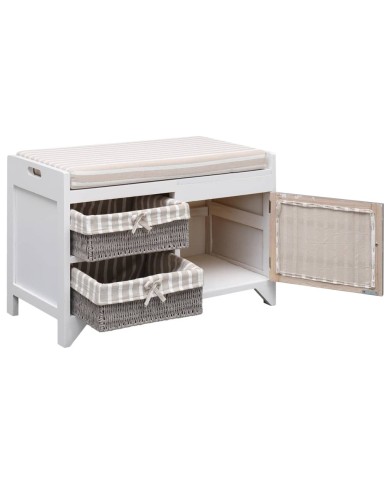 Banc d'entrée Blanc 70 x 33,5 x 45 cm Bois de Paulownia