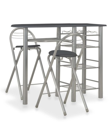 Ensemble de bar avec étagères 3 pcs Bois et acier Noir