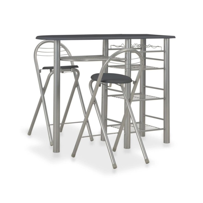 Ensemble de bar avec étagères 3 pcs Bois et acier Noir