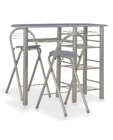 Ensemble de bar avec étagères 3 pcs Bois et acier Gris