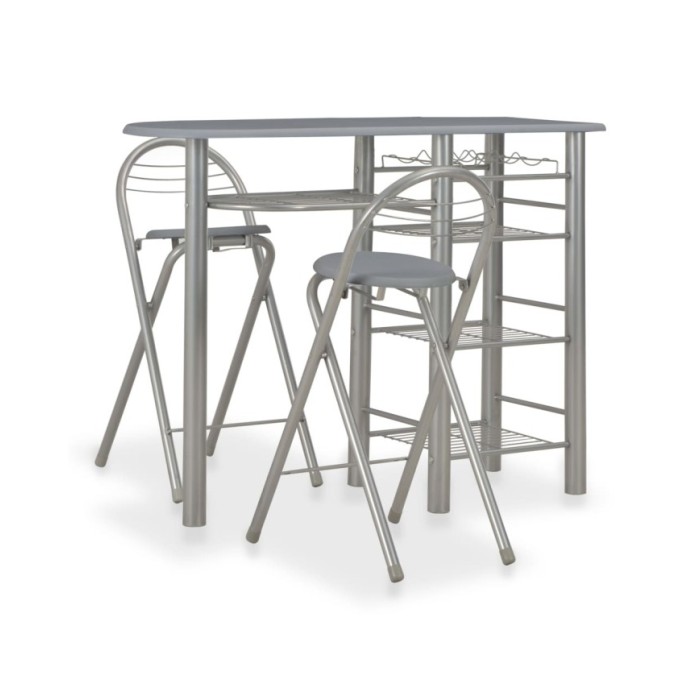Ensemble de bar avec étagères 3 pcs Bois et acier Gris