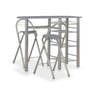 Ensemble de bar avec étagères 3 pcs Bois et acier Gris