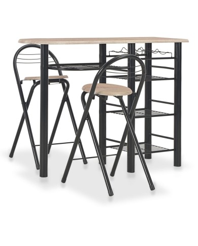 Ensemble de bar avec étagères 3 pcs Bois et acier