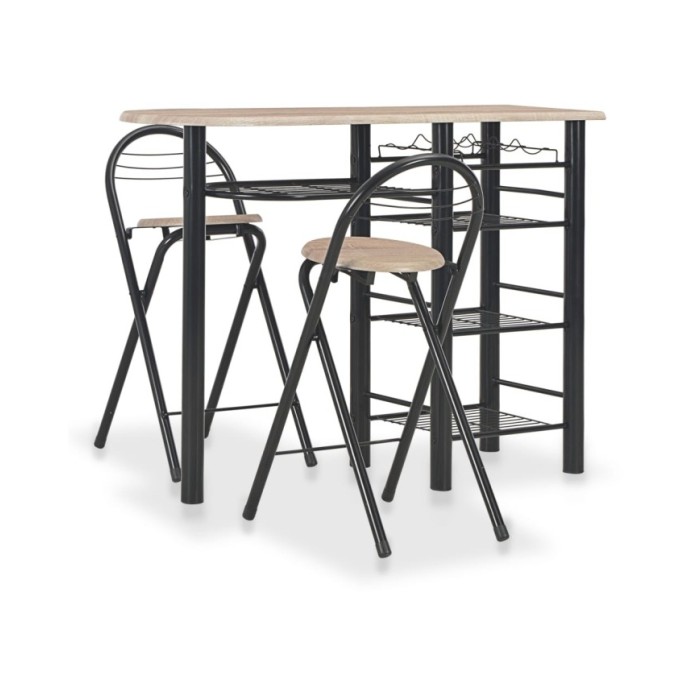 Ensemble de bar avec étagères 3 pcs Bois et acier