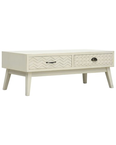 Table basse avec 2 tiroirs Gris sculpté 110x50x40 cm Bois