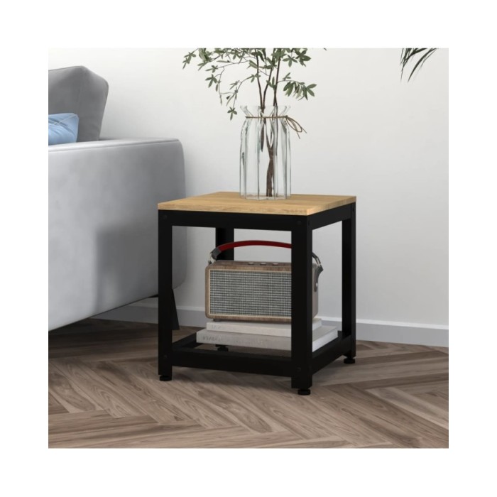 Table d'appoint Marron clair et noir 40x40x45 cm MDF et fer