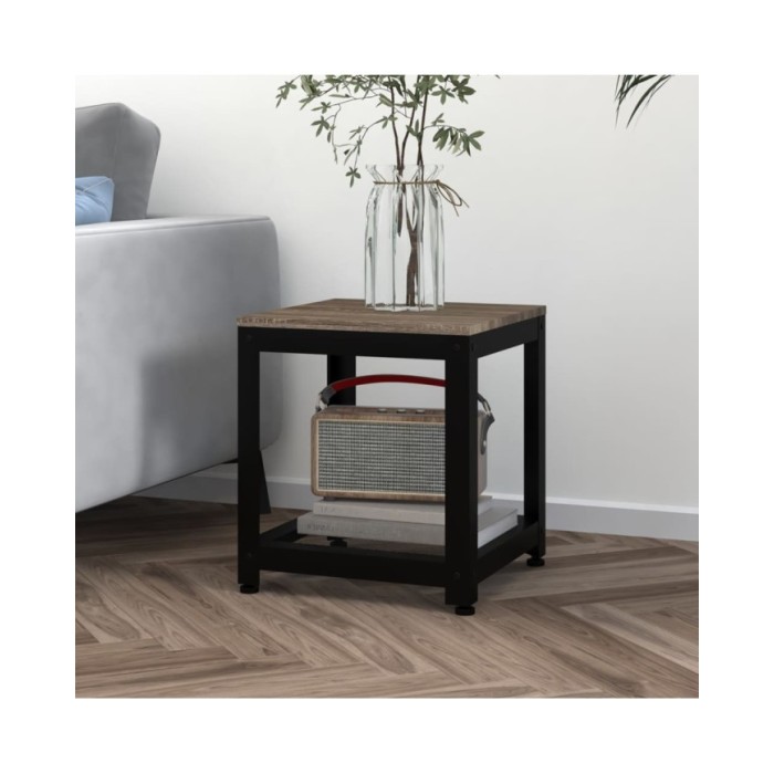 Table d'appoint Gris et noir 40x40x45 cm MDF et fer