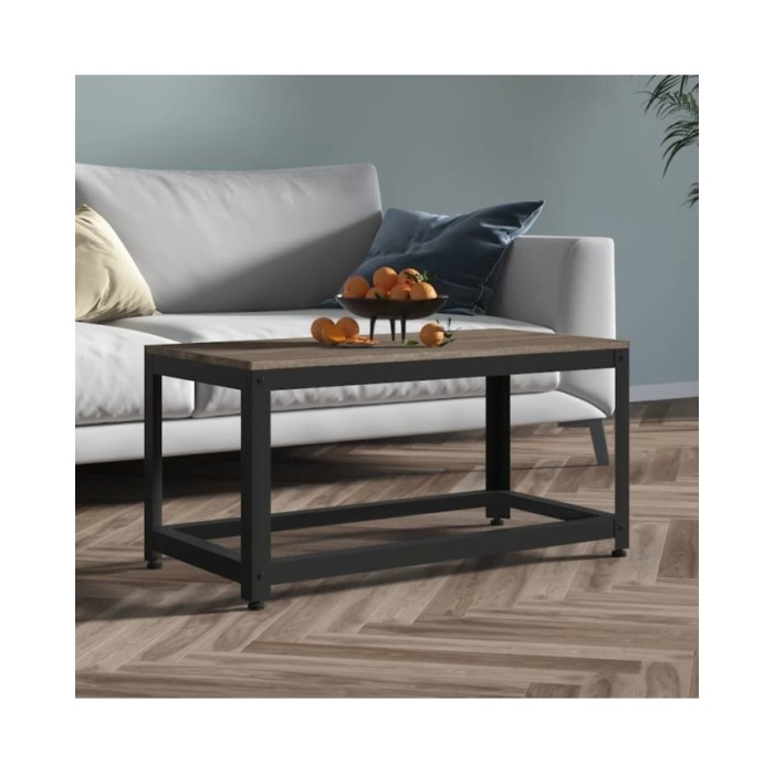 Table basse Gris et noir 90x45x45 cm MDF et fer