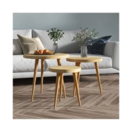 Ensemble de tables d'appoint 3 pcs Marron clair MDF et fer