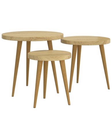 Ensemble de tables d'appoint 3 pcs Marron clair MDF et fer