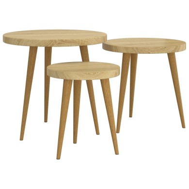 Ensemble de tables d'appoint 3 pcs Marron clair MDF et fer