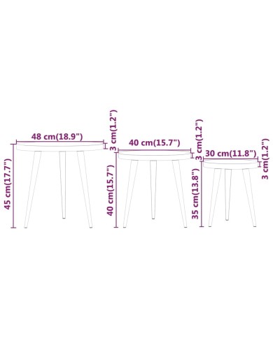 Ensemble de tables d'appoint 3 pcs Marron clair MDF et fer