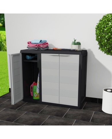 Armoire de rangement de jardin avec 2 étagères Noir et gris