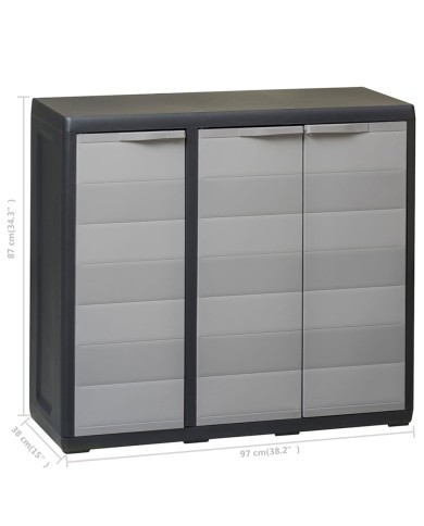 Armoire de rangement de jardin avec 2 étagères Noir et gris