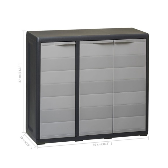 Armoire de rangement de jardin avec 2 étagères Noir et gris