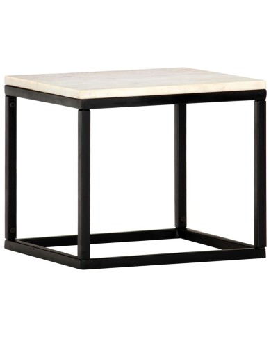 Table basse Blanc 40x40x35 cm Pierre véritable texture marbre