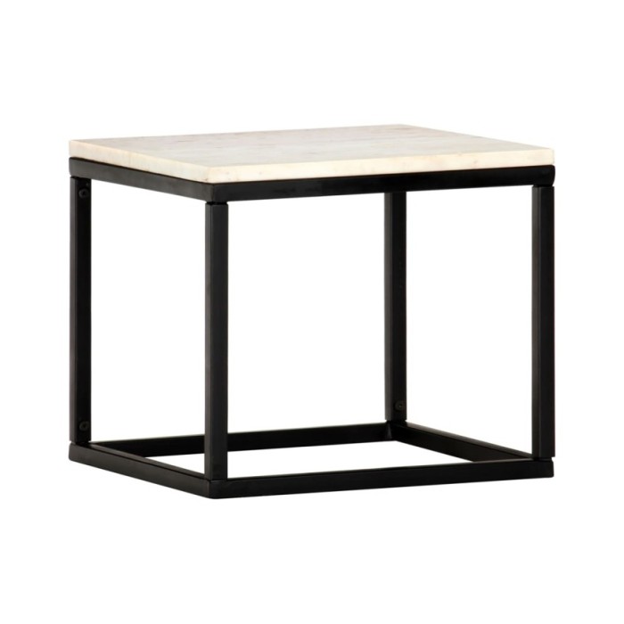 Table basse Blanc 40x40x35 cm Pierre véritable texture marbre
