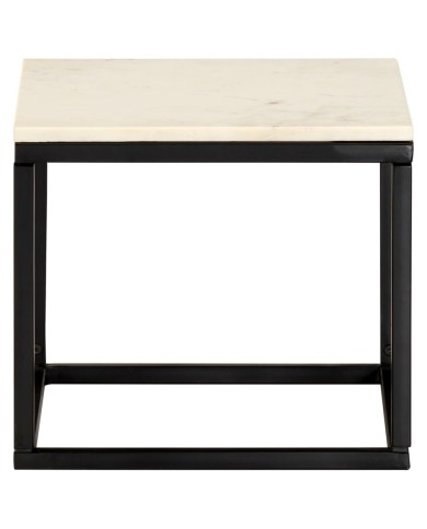 Table basse Blanc 40x40x35 cm Pierre véritable texture marbre