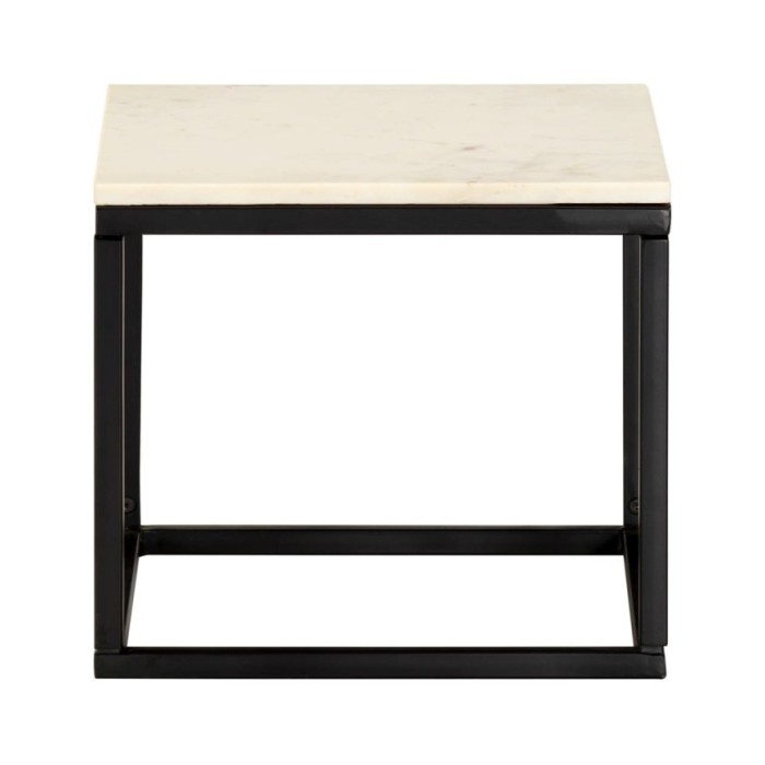 Table basse Blanc 40x40x35 cm Pierre véritable texture marbre