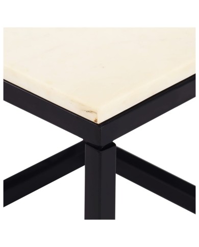 Table basse Blanc 40x40x35 cm Pierre véritable texture marbre
