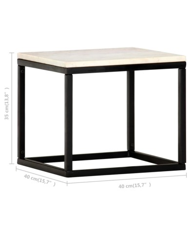 Table basse Blanc 40x40x35 cm Pierre véritable texture marbre