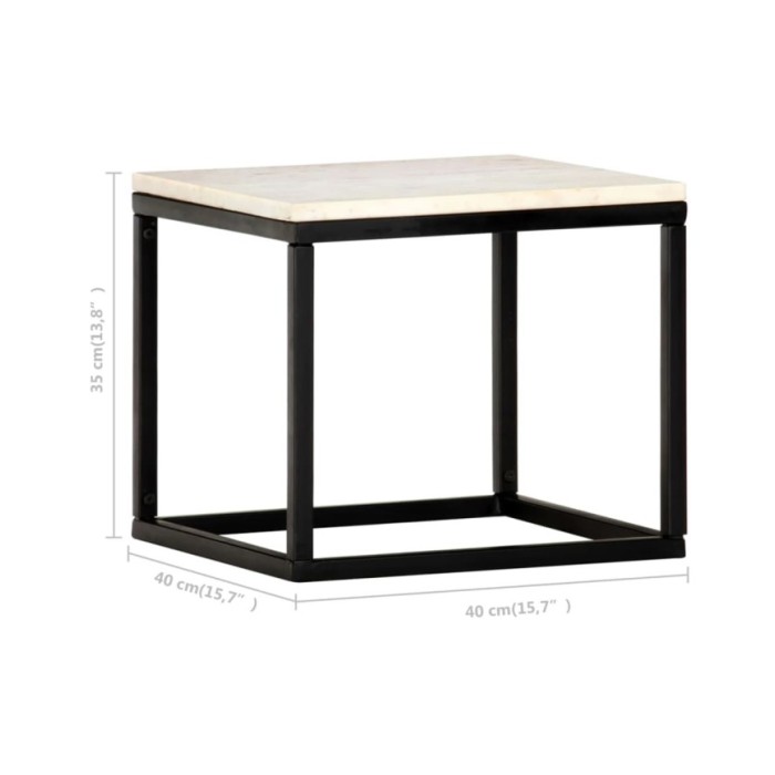 Table basse Blanc 40x40x35 cm Pierre véritable texture marbre