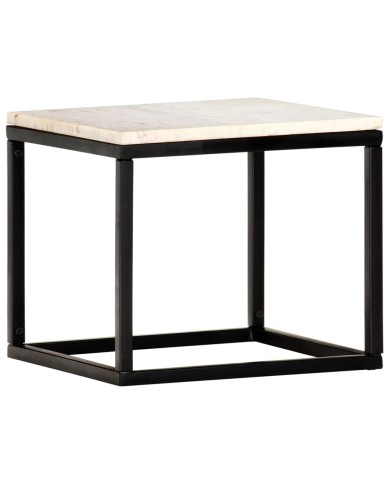 Table basse Blanc 40x40x35 cm Pierre véritable texture marbre