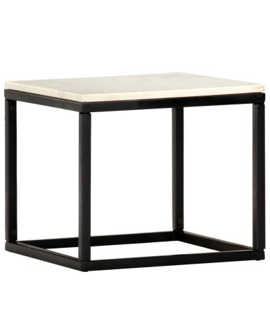 Table basse Blanc 40x40x35 cm Pierre véritable texture marbre