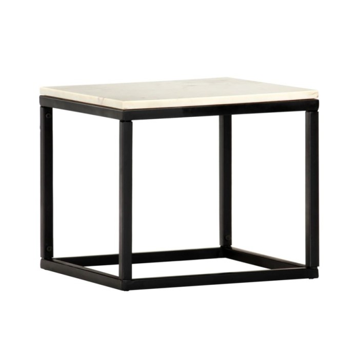 Table basse Blanc 40x40x35 cm Pierre véritable texture marbre