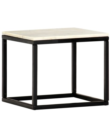 Table basse Blanc 40x40x35 cm Pierre véritable texture marbre