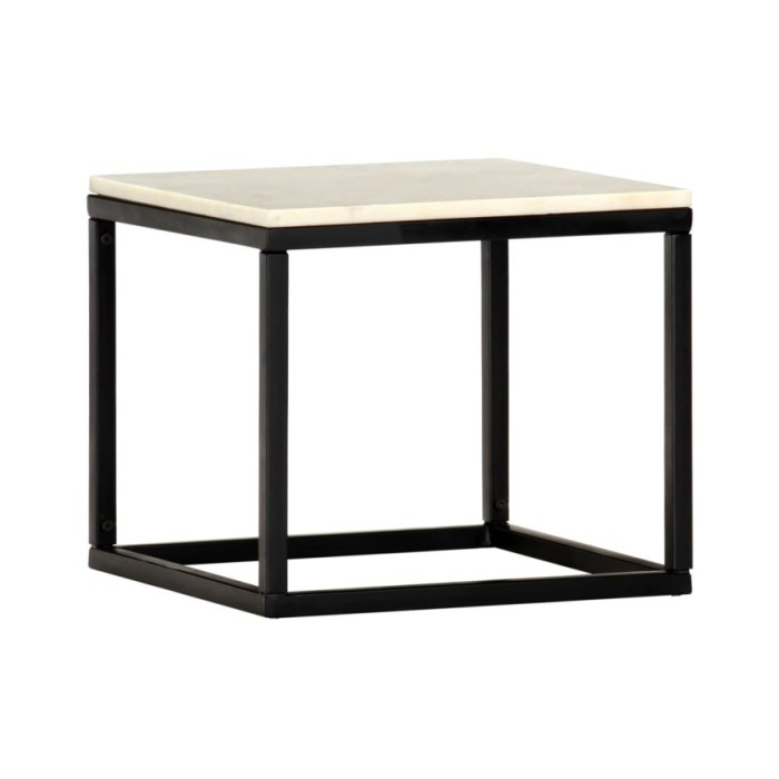Table basse Blanc 40x40x35 cm Pierre véritable texture marbre