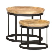 Tables d'appoint rondes 2 pcs Bois de manguier solide et acier