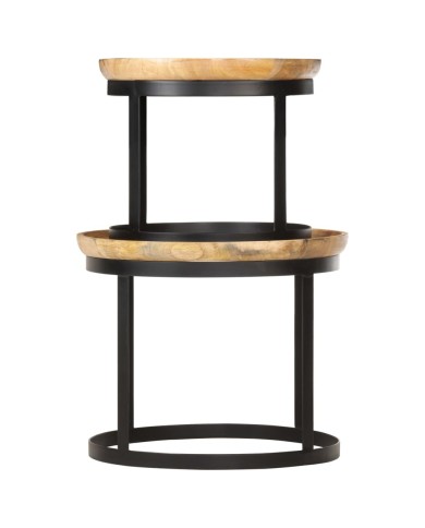 Tables d'appoint rondes 2 pcs Bois de manguier solide et acier