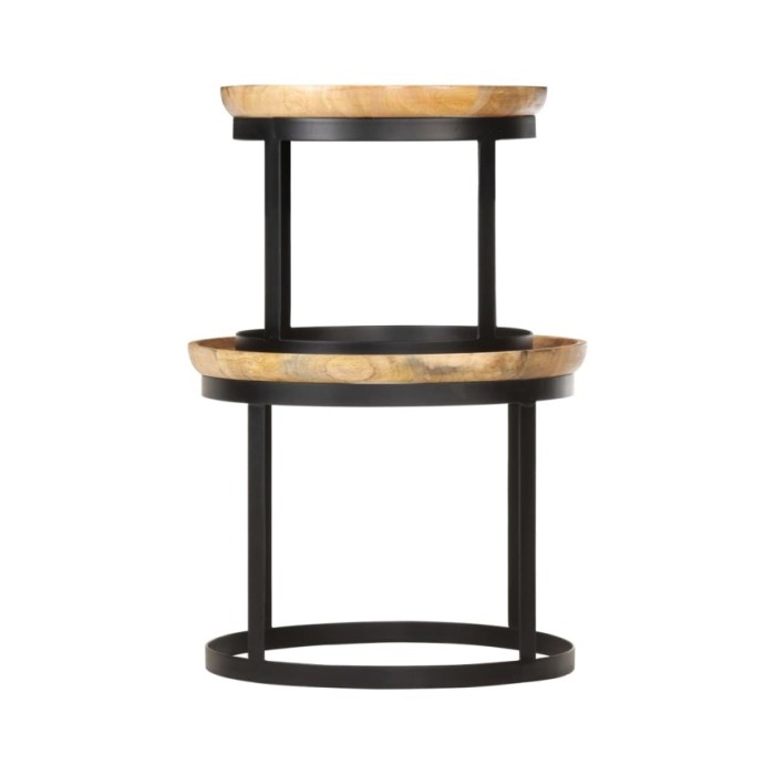 Tables d'appoint rondes 2 pcs Bois de manguier solide et acier