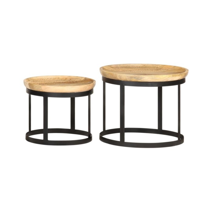 Tables d'appoint rondes 2 pcs Bois de manguier solide et acier