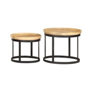 Tables d'appoint rondes 2 pcs Bois de manguier solide et acier