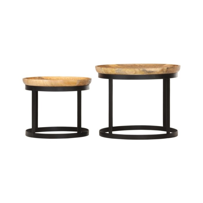 Tables d'appoint rondes 2 pcs Bois de manguier solide et acier