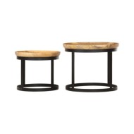 Tables d'appoint rondes 2 pcs Bois de manguier solide et acier
